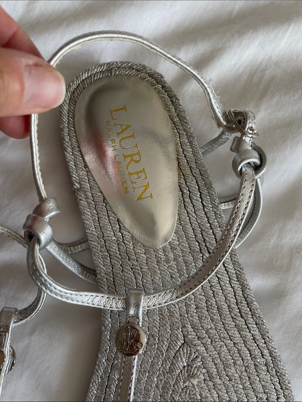 NEW!!! Ralph Lauren Metallic Silver Rope-Style T-Strap Sandals - Picture 9 of 9